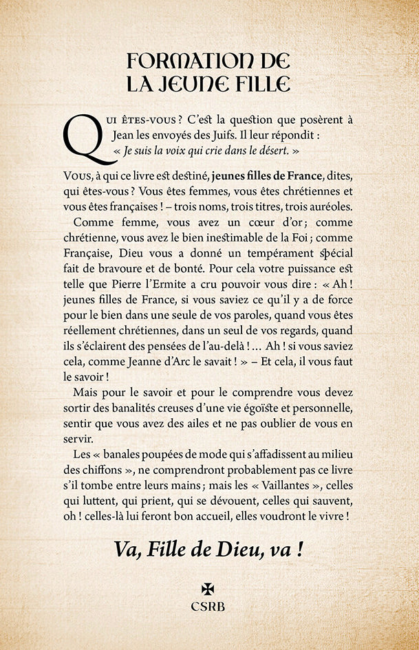 Va, Fille de Dieu, va ! - Formation de la jeune fille